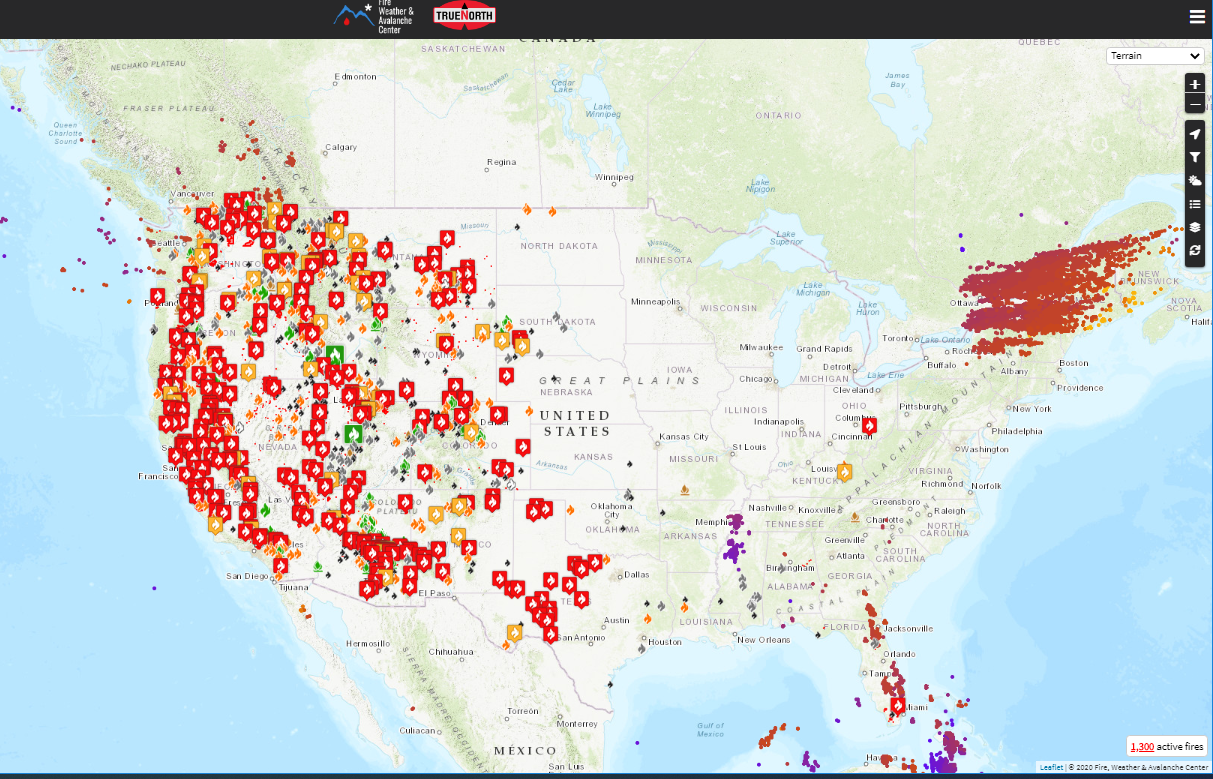 Usa curent fire map 11 10 2020 1260 active fire